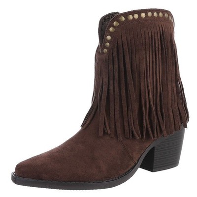 Damen Cowboyboots mit Fransen und Nieten Ital-Design 8509 in Dunkelbraun