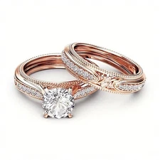 Charm Cubic Zirconia Wedding Jewelry Women Rose Gold Plated Rings Set Size 6-10