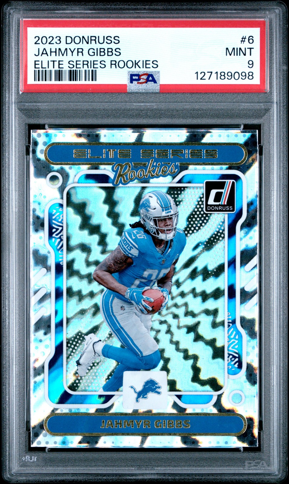 2023 PANINI DONRUSS ELITE SERIES ROOKIES #6 JAHMYR GIBBS ROOKIE RC PSA 9