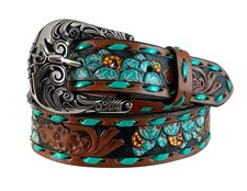 Roper Western Belt Girls Floral Tooling Painted Cactus Laced 9702300