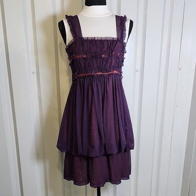 Amelia Toro Women's Purple Brown Ruffled Sleeveless Bubble Hem Mini Dress Size 6