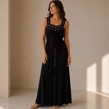 TAHARI Black Maxi Slinky Beach Summer Dress S Small M