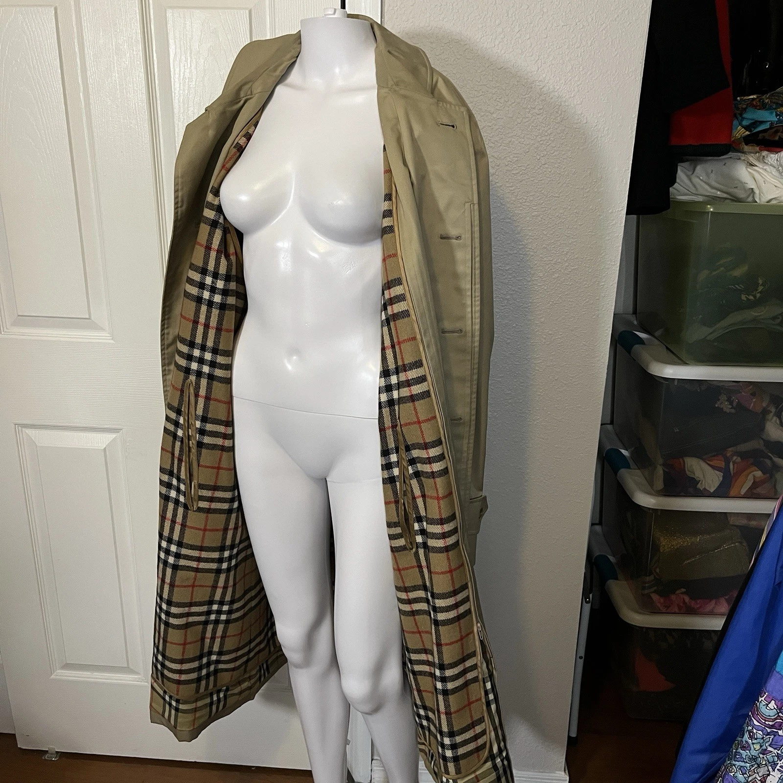 Burberry Prosum Trench Cappotto Vintage Donna Nova Check Fodera Lana Doppiopetto