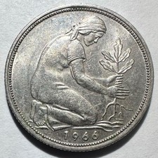 1966-D Germany 50 Pfennig, AU+/UNC