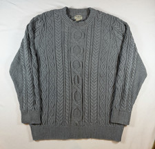 LL Bean Cable Knit Sweater Mens XXL Tall Gray Organic Cotton Crewneck Fisherman