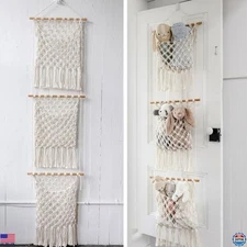 Sasa 3-Tier Macrame Over Door Organizer with Canvas Pouch & Hook for Nursery