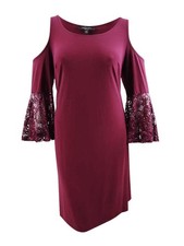 R&M Richards Women's Plus Size Cold-Shoulder Shift Dress (20W, Merlot)