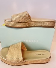 NEW Jack Rogers Bay Flatform Metallic Raffia Sandals Gold Slides- Women's Sz 11