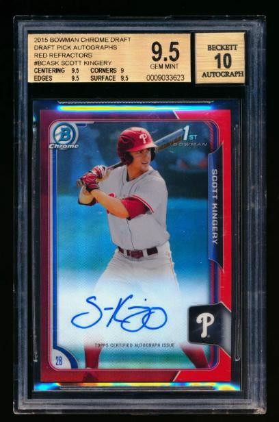 2015 Bowman Chrome Draft Scott Kingery RED Refractor Auto BGS 9.5 Gem Mint /5