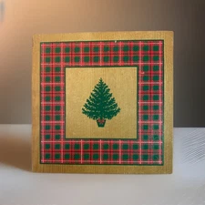6” Natural Wood Trinket Box Christmas Tree Square Keepsake Box Decoration Plaid