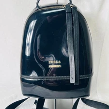 FURLA Candy Mini Backpack Black PVC Unisex Rainproof Compact Bag