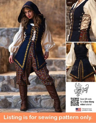 SIMPLICITY SEWING PATTERN Women Costume Pirate Rogue Archer Fantasy Shirt Corset Pants 3189