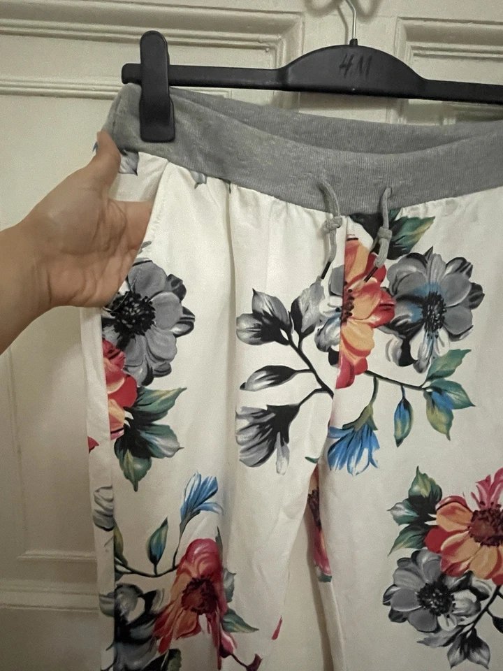 New Floral Cotton High Elasticated Waist Pockets Relaxed Italian Pant Woman L  - Image 4 of 4