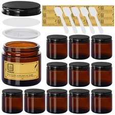 4 oz Glass Jars with Lids,Amber,12 Pack Empty Cosmetic Containers with Inner ...