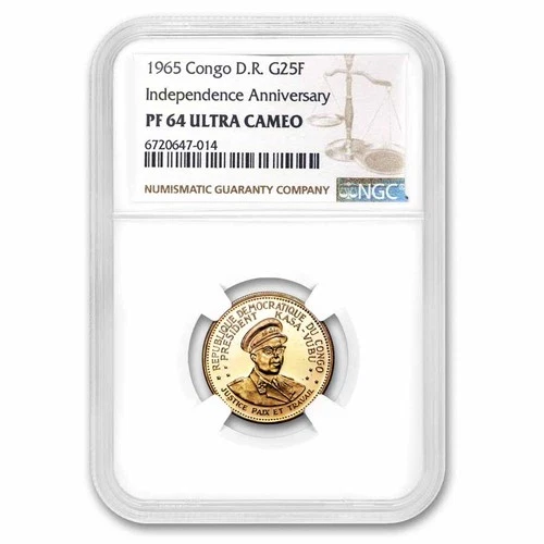 1965 Congo Proof Gold 25 Francs 5th Anniversary PF-64 NGC