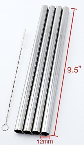 4 Pajitas de Acero Inoxidable Paja Grande Extra Anchas 1/2"" x 9.5"" Largas GRASA - - Imagen 1 de 6