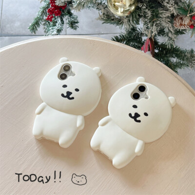 Cute 3D Joke Bear Holder Silicone Case Cover For iPhone 16 Pro Max 15 14 13 Pro