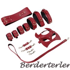 7pcs PU Leather Restraint Set Handcuffs Collar Mask Flirting Kit for Women Man