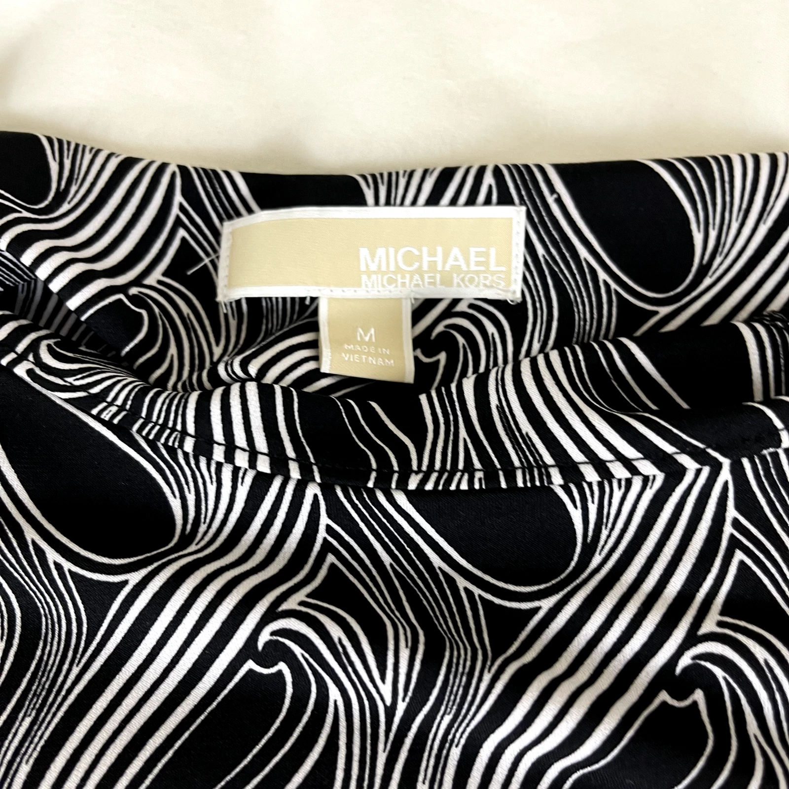 Abito Michael Kors Medium Nero e Bianco Stampa Geometrica Pullover Elasticizzato