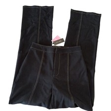 NWT PrettyLittleThing PLT Label Black Contrast Stitch Tailored Pants Women's 2