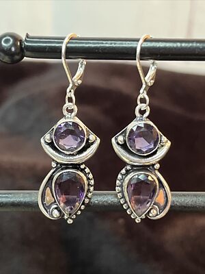 Artisan Crafted African Amethyst Sterling Silver Moon Earrings 2  35CTW