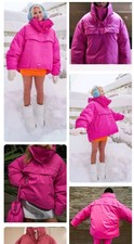 H&m Studio Sz S/ M Pink Fuchsia Ski Boxy Puffer Popover Anorak Jacket Oversized
