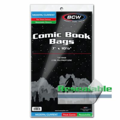 100 - BCW Current Modern Thick Resealable 2-Mil Polypropylene  Comic Book Bags!