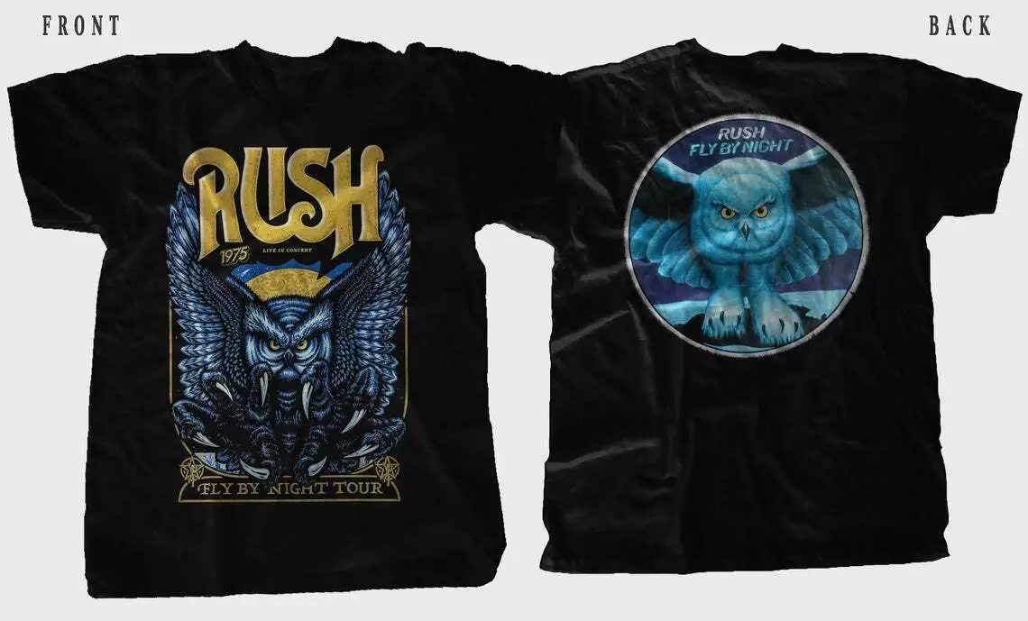 RUSH Fly by Night Tour 1975 Rock Band Retro T Shirt Black Gift Fans