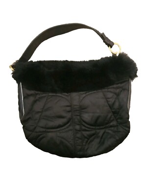 Coach Vintage Y2K Black Quilted Signature Rabbit Fur Trimmed Coach Vintage Y2K Black Quilted Signature Rabbit Fur Trimmed