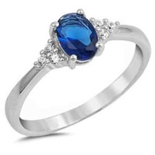 Oval Blue Sapphire  Cz Beautiful Fashion .925 Sterling Silver Ring