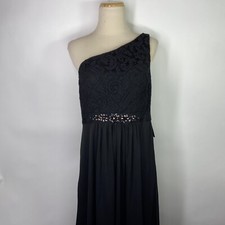 NEW Adrianna Papell US Sz 10 One Shoulder Black Floral Stretch Tulle Lace Dress