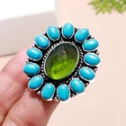 Sleepy Turquoise, Peridot Gemstone Handmade 925 Sterling Silver Ring For Mom