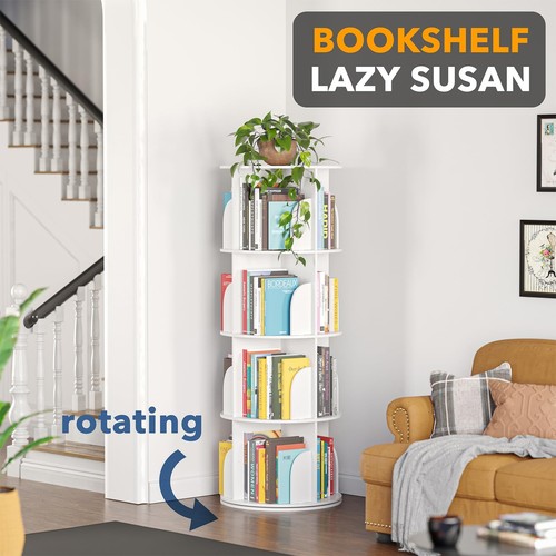SpaceAid 4 Tier Rotating Bookshelf Tower Spinning Bookcase Lazy Susan Revolvi... - Picture 3 of 7