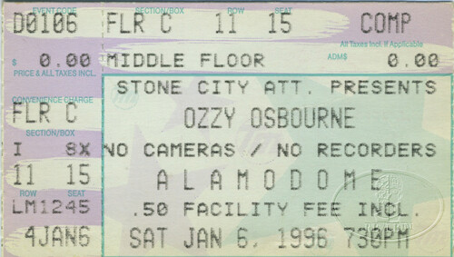 Ozzy Osbourne 1996 Konzert Ticket Stub Alamodome