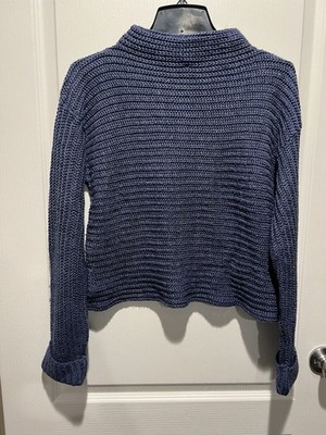 Blue Solid Knit Mock Neck Long Sleeve Pullover Sweater Juniors M