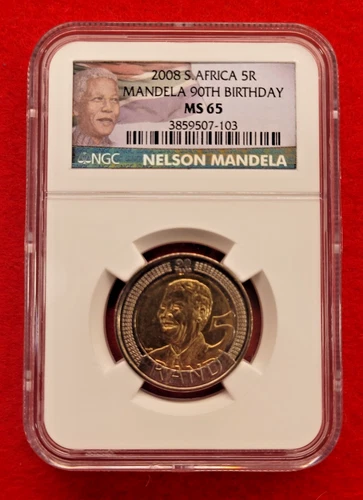 2008 South Africa 5 Rand 5R Nelson Mandela 90th Birthday Coin NGC MS65