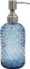 16 oz Diamond Pattern Glass Soap Dispenser, Kitchen and Bathroom Refillable Soap