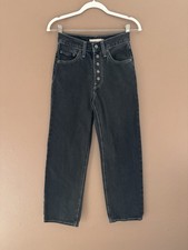 Levi's Women's High Waist Button Fly Ribcage Straight Ankle Jeans Black Faded 24