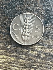 1931 Italy 5 Five Centesimi Emanuele III Rare Old Vintage Actual Coin TC1894*