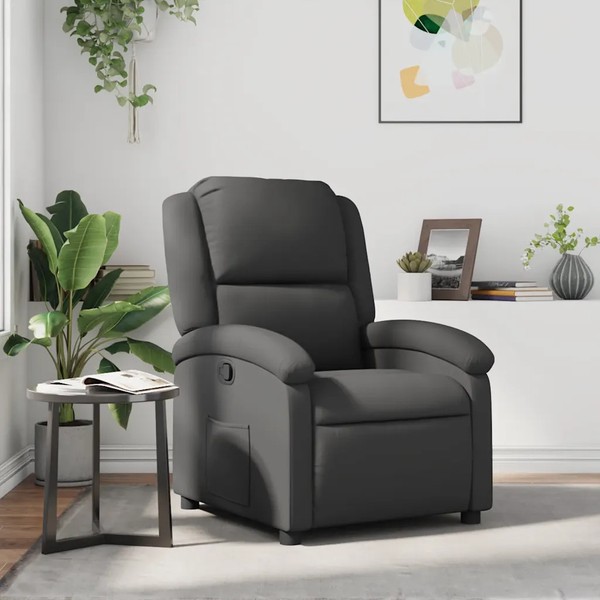 Relaxsessel Echtleder Grau Mit Liegefunktion Und Verstellbarer RüCkenlehne-image