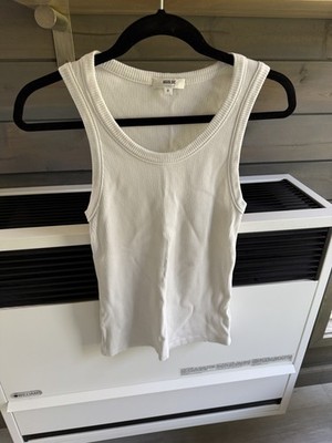Agolde Poppy Scoop Neck Tank Womens Med White Ribbed Minimalist Quiet Luxury