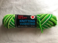Vintage Red Heart Knitting Worsted Wool Yarn 1 oz 4 Ply Self Striping Green
