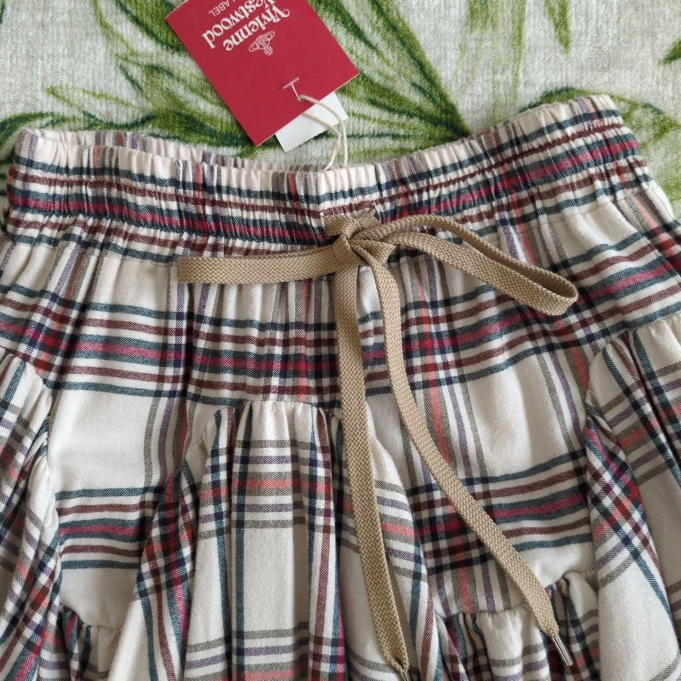 Vivienne Westwood Skirt New Checkered Irregular Long M Ivory Red Green Brown - Image 3 of 4