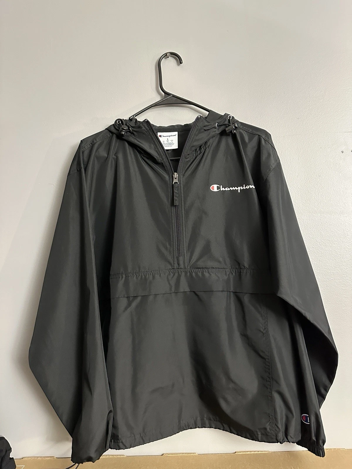 Champion Windbreaker Jacket Mens Black Size Small