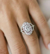 VVS1 3Ct Oval Cut Lab Created Diamond Engagement Wedding 14K White Gold FN Ring