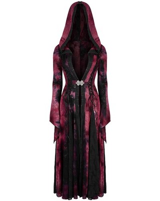 Punk Rave Damen Gothic Batik Umhang Jacke mit Kapuze - Schwarz & Rot