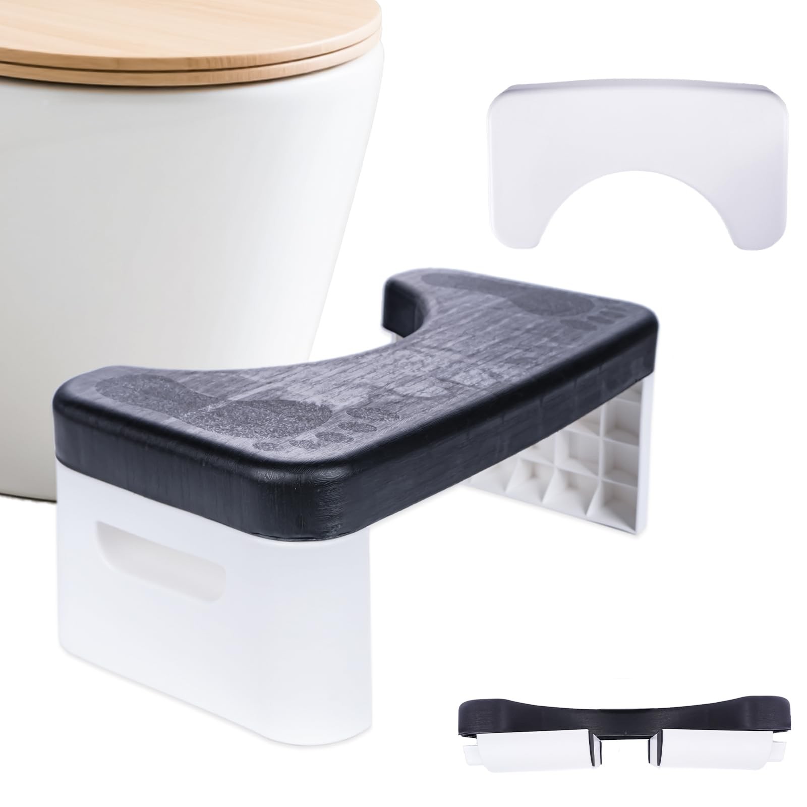 Tabouret de toilette pliable avec surface antidérapante et repose-pieds physiologique