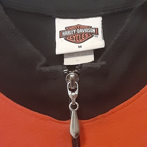 Vtg Harley Davidson Shirt Sleevless Full Zip Mens M Orange Black Y2K Motorcycle - Picture 3 of 9