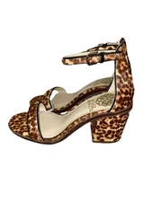 NWOB Vince Camuto Kreestey Leopard Print Ankle Strap Block Heels US W 4