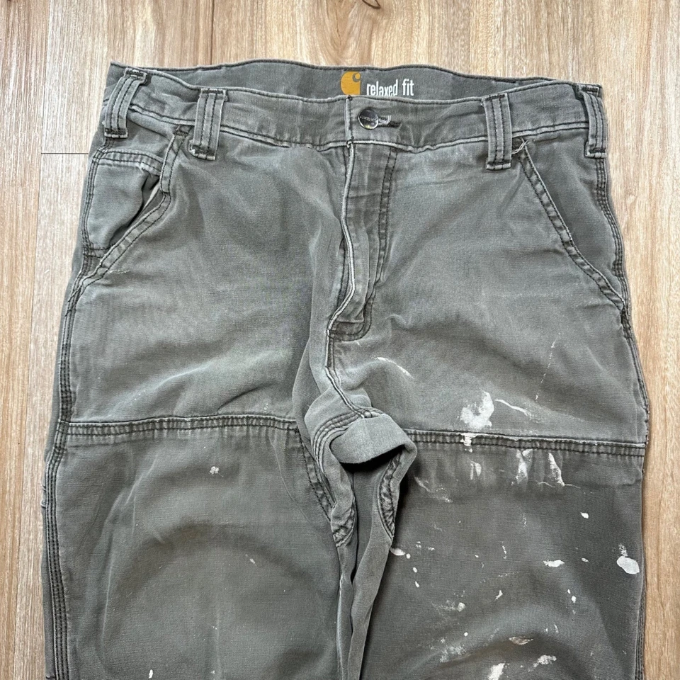 Pantalones Carpintero Carhartt Y2K Calce Relajado Desteñidos 33x32 Gris Doble Rodilla Desgastados Foto 4 de 4